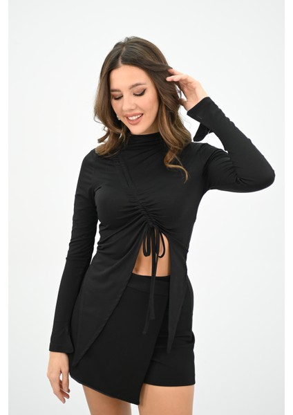 Kadın Önü Büzgü Detaylı Crop Bluz 1867-25