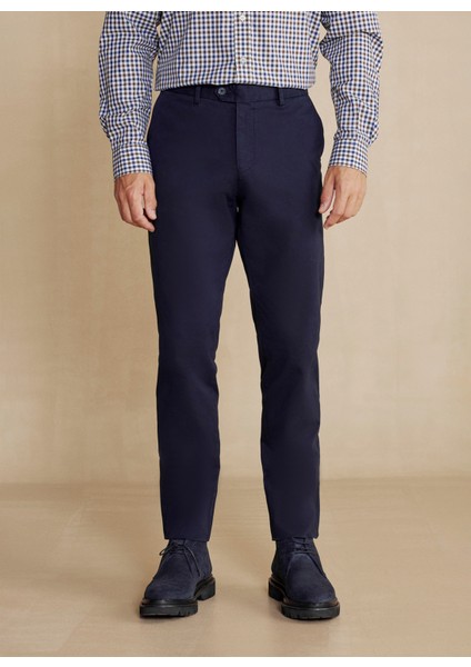 Normal Bel Normal Paça Regular Fit Lacivert Erkek Pantolon Uzun Dilli Parça Boya Chino Pantolo
