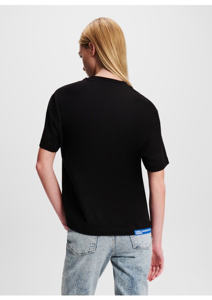 Yuvarlak Yaka Baskılı Siyah Kadın T-Shirt 246J1707 fırsatları