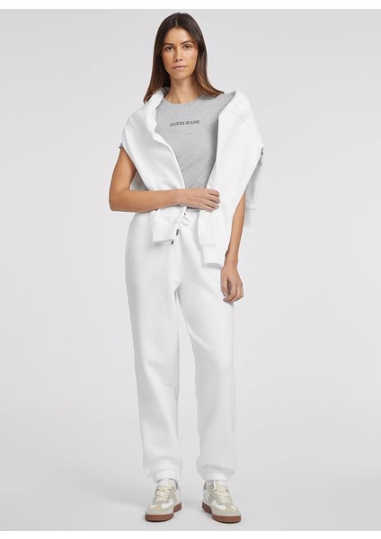 Lastikli Bel Regular Fit Beyaz Kadın Pantolon Gj Trıangle Label Jo - Organıc Co/p