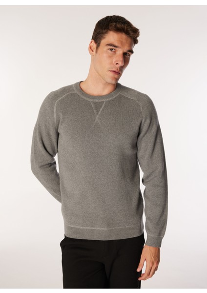Düz Yaka Normal Düz Gri Erkek Kazak Onspın Reg 12 Crew Knıt