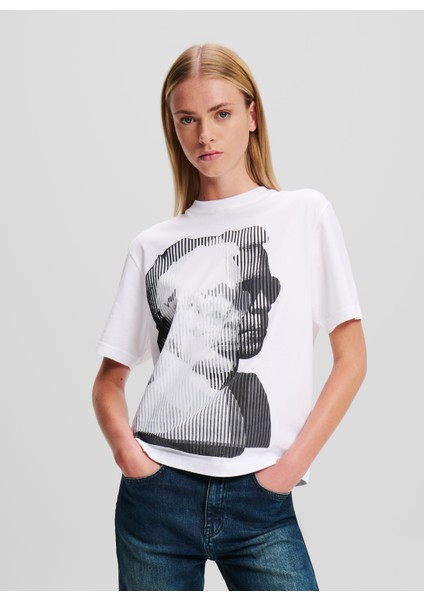 Yuvarlak Yaka Baskılı Beyaz Kadın T-Shirt 246J1707 modelleri