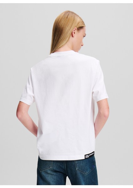 Yuvarlak Yaka Baskılı Beyaz Kadın T-Shirt 246J1707 fırsatları