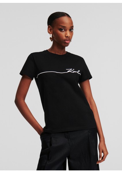 Yuvarlak Yaka Baskılı Siyah Kadın T-Shirt 245W1706 modelleri