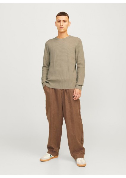 Dik Yaka Fitted Kahve Erkek Kazak 12257771_JJEPERFECT Knıt Crew Neck
