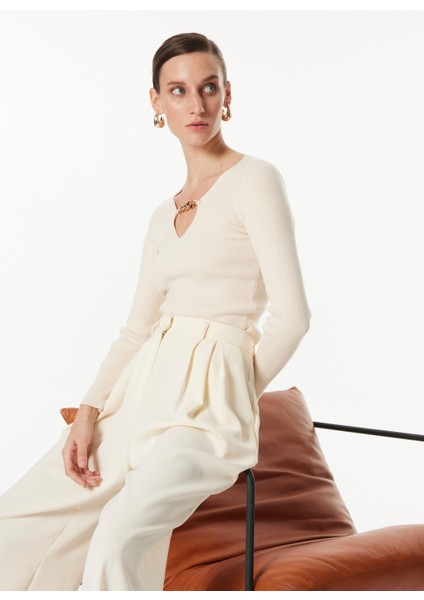 V Yaka Dar Fitilli Bej Kazak Kadın F4WL-KZK W62 fiyatları