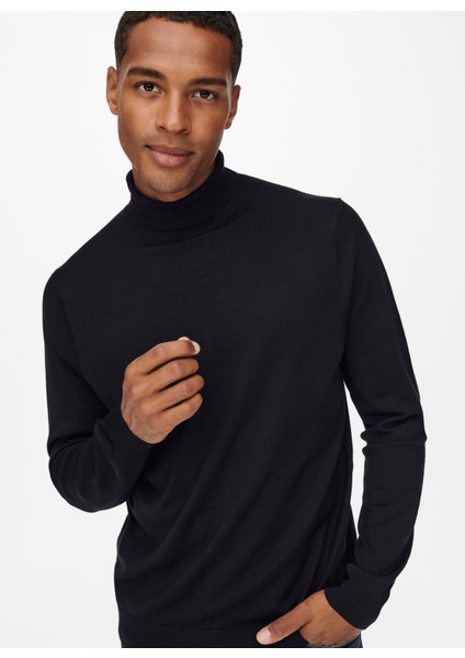 Dik Yaka Normal Düz Siyah Erkek Kazak Onswyler Lıfe Reg 14 Roll Knıt Noos fiyatları