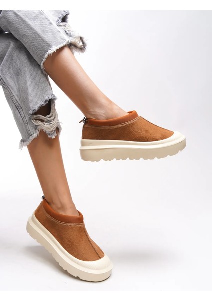 Ultra Mini Süet Yarım Bot Içi Kürklü Tüylü Düz Taban Kadın Bot & Bootie Taba fırsatları