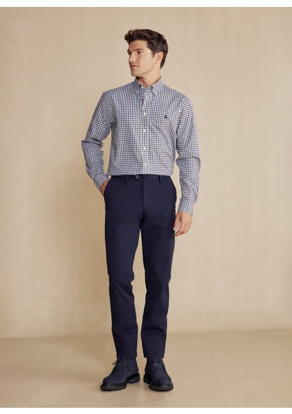 Normal Bel Normal Paça Regular Fit Lacivert Erkek Pantolon Uzun Dilli Parça Boya Chino Pantolo