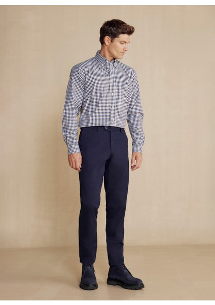 Normal Bel Normal Paça Regular Fit Lacivert Erkek Pantolon Uzun Dilli Parça Boya Chino Pantolo