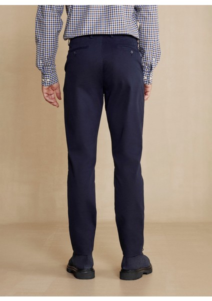 Normal Bel Normal Paça Regular Fit Lacivert Erkek Pantolon Uzun Dilli Parça Boya Chino Pantolo