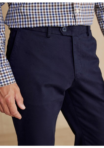 Normal Bel Normal Paça Regular Fit Lacivert Erkek Pantolon Uzun Dilli Parça Boya Chino Pantolo
