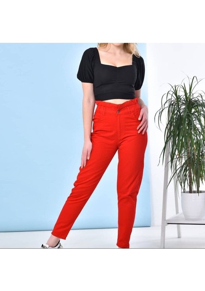 2004 Kadın Likrasız Gabardin Beli Lastikli Jeans Kot Denim Pantolon