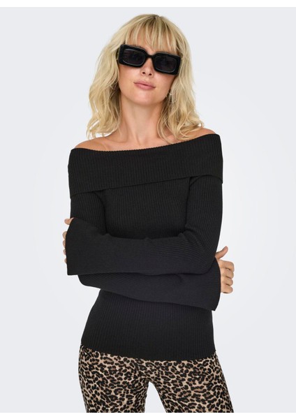 Normal Düz Siyah Kazak Kadin Onljayden Ls Off Shoulder Knt