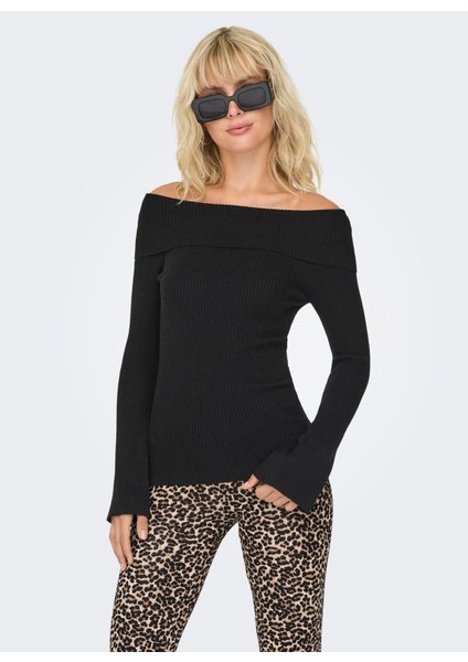 Normal Düz Siyah Kazak Kadin Onljayden Ls Off Shoulder Knt fırsatları