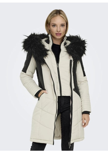 Ekru Kadın Kaban Onlnewlınette Fur Hood Coat Otw