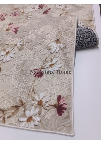 Nar Store Home Elit Pembe Kahve Çiçekli Kabartmalı Kaymaz Taban Yıkanabilir Kesme Yolluk Halı fırsatları