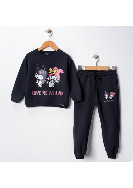 Kız Çocuk Kuromi Modelli 3 Iplik Şardonlu Pamuk Eşofman Takımı