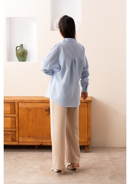 Açık Mavi Oversize Gömlek modelleri