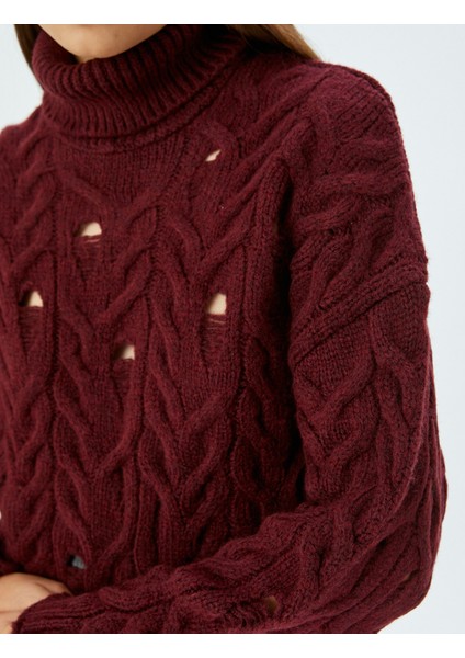 Balıkçı Yaka Yıpratılmış Saç Örgü Dokulu Triko Kazak indirimleri