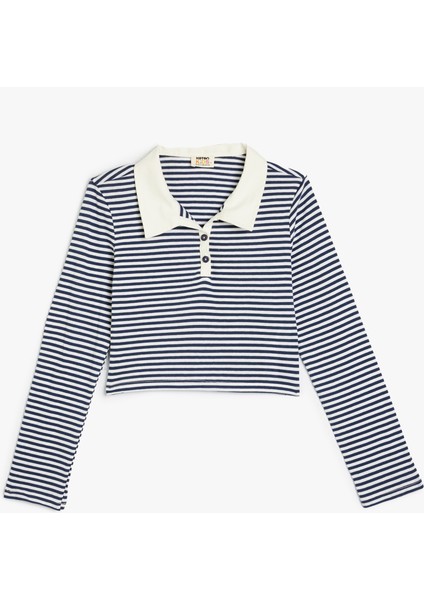 Polo Yaka Tişört Uzun Kollu Düğme Detaylı Pamuklu