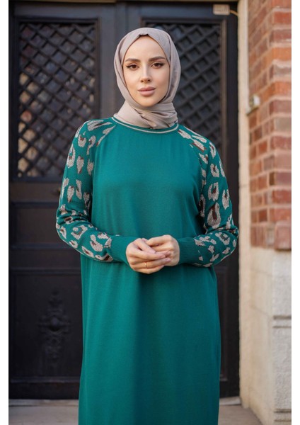 Kadın Merserize Figürlü Triko Elbise -PMK348