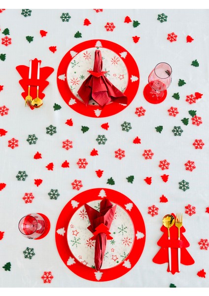 Yılbaşı Temalı Kırmızı Amerikan Servisi 4 Kişilik,yılbaşı Temalı Kırmızı Supla Seti,yılbaşı Masa Dekoru,masa Süslemeleri