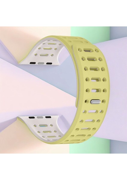 Apple Watch 10 46MM Çift Renk Moda Delikli Silikon Kordon Strap Kayış KRD-124
