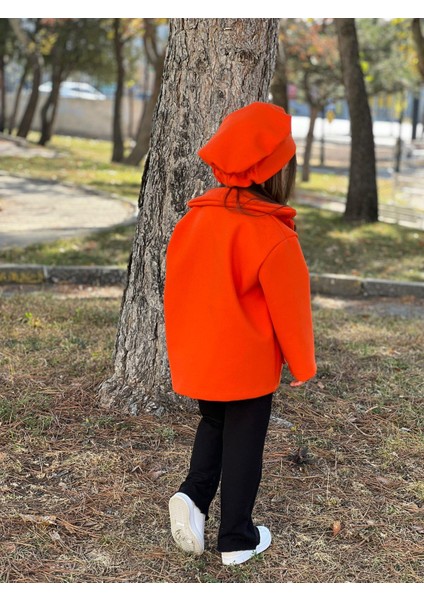 Kız Çocuk Şapkalı Kışlık Kaşe Kaban - Orange fiyatları