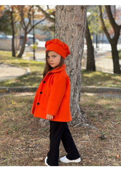 Kız Çocuk Şapkalı Kışlık Kaşe Kaban - Orange fırsatları