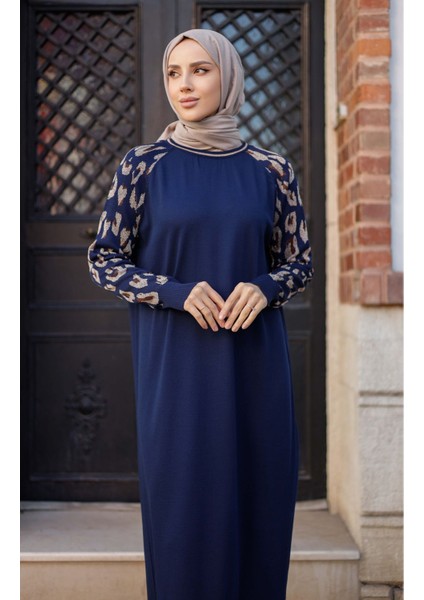 Kadın Merserize Figürlü Triko Elbise -PMK348