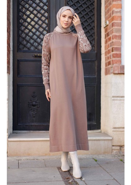 Kadın Merserize Figürlü Triko Elbise -PMK348