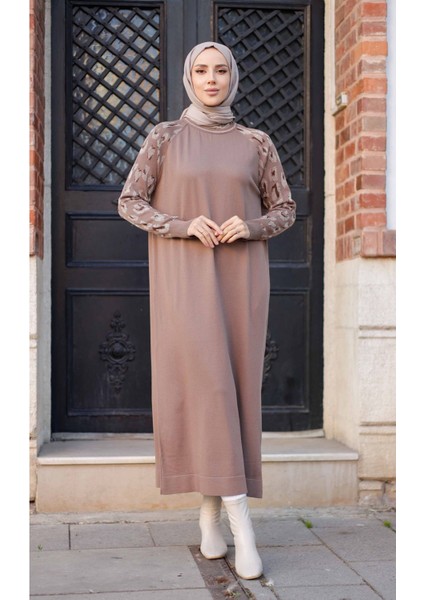 Kadın Merserize Figürlü Triko Elbise -PMK348 modelleri