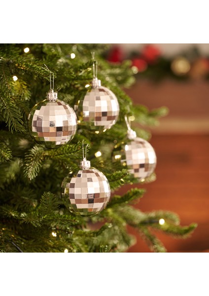 New Year Yılbaşı 2'li Set Disko Topu Ağaç Süsü Silver 8 cm