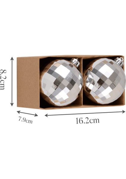 New Year Yılbaşı 2'li Set Disko Topu Ağaç Süsü Silver 8 cm modelleri