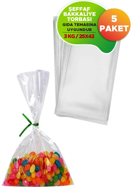 Naylon Şeker Bakliyat Buzdolabı Bakkaliye Torbası Gıdaya Uygun 25 x 42 cm 3 kg Kapasite 5 Paket fiyatları