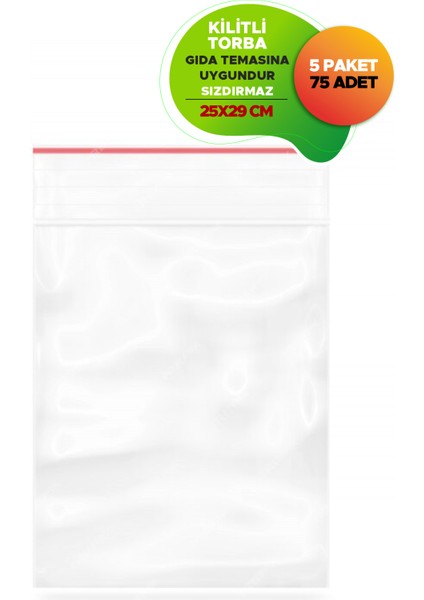 Kilitli Buzdolabı Poşeti Dayanıklı Gıda Temasına Uygun Sızdırmaz 25 x 29 cm 75 Adet