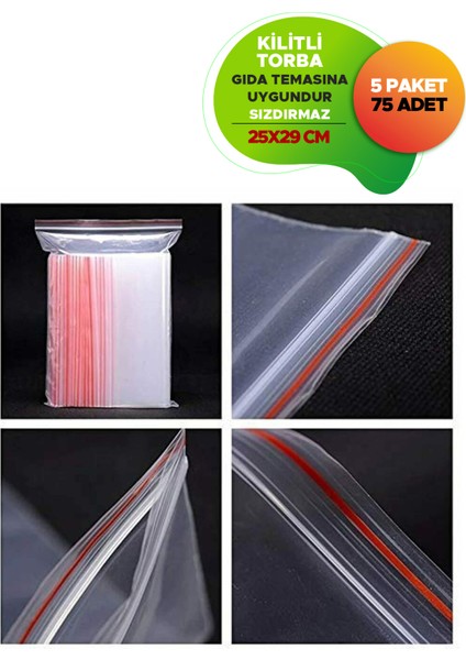 Kilitli Buzdolabı Poşeti Dayanıklı Gıda Temasına Uygun Sızdırmaz 25 x 29 cm 75 Adet