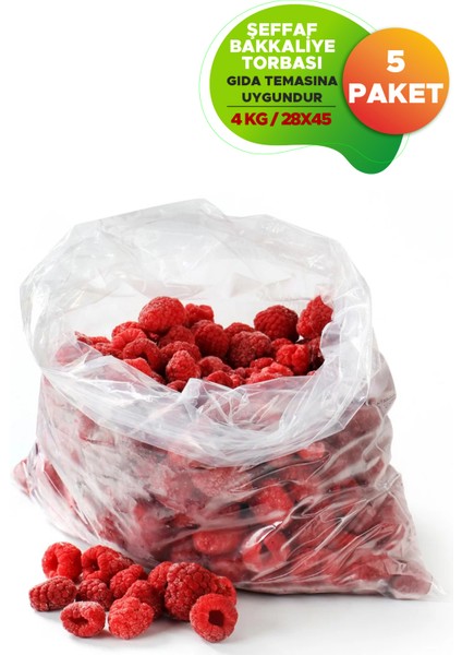 Naylon Şeker Bakliyat Buzdolabı Bakkaliye Torbası Gıdaya Uygun 28 x 45 cm 4 kg Kapasite 5 Paket