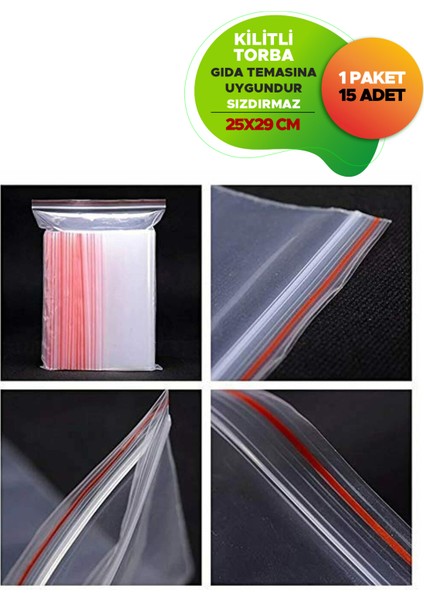 Kilitli Buzdolabı Poşeti Dayanıklı Gıda Temasına Uygun Sızdırmaz 25 x 29 cm 15 Adet