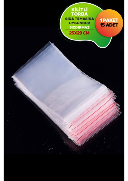 Kilitli Buzdolabı Poşeti Dayanıklı Gıda Temasına Uygun Sızdırmaz 25 x 29 cm 15 Adet