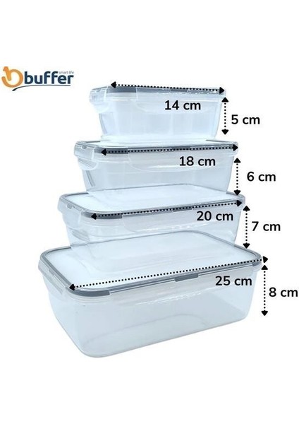 Buffer® 4lü Iç Içe Sızdırmaz Contalı Kilitli Kapaklı Plastik Erzak Saklama Kapları LC315