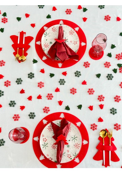 Yılbaşı Temalı Kırmızı Amerikan Servisi 12 Kişilik,yılbaşı Temalı Kırmızı Supla Seti,yılbaşı Masa Dekoru,masa Süslemeleri fırsatları