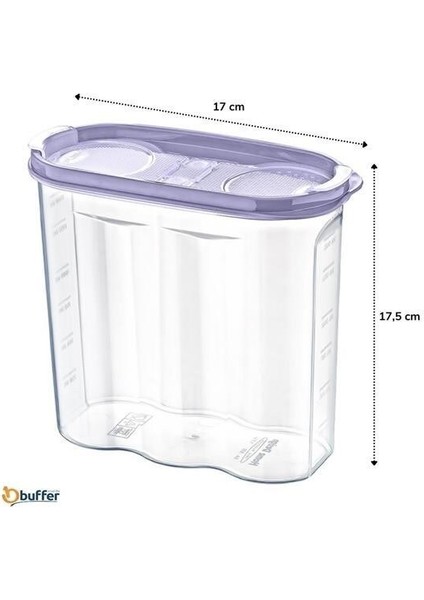 Buffer® 2 Kapaklı Ölçekli Erzak Kuru Gıda Saklama Kutusu Kabı - 1,7 Litre - SA935