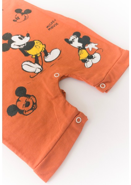 Bebek Micky Mouse Baskılı Çıtçıtllı Kiremit Kısa Tulum