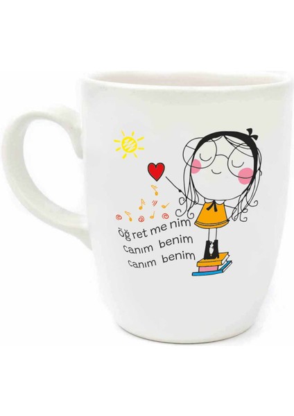 Öğretmenim Canım Benim Canım Benim! Krem Oval Kupa - Öğretmenler Günü Hediyelik Kupa