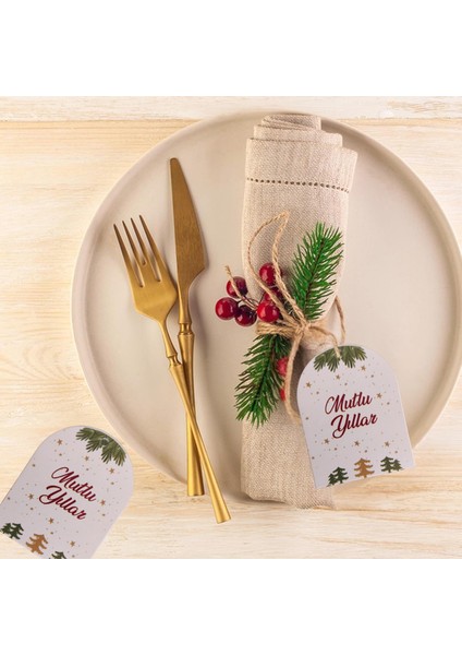 Yılbaşı Mutlu Yıllar Yazılı Hediye Etiketi, Delikli Yeniyıl Paketleme Kartı, 50 Adet, 5,5 x 7 cm indirimleri