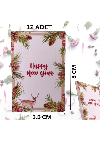 Yılbaşı Happy New Year Tebrik Kartı, Yeniyıl Temalı Hediye, Not Kartları, 12 Adet, 5,5 x 8 cm fiyatları