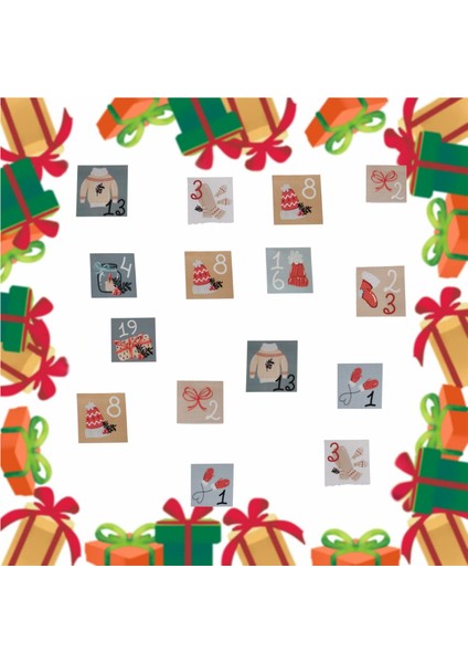 Yılbaşı Advent Takvimi Sticker Seti- 24 Adet Çıkartma, Yeniyıl Hediye Paket Süsleme Etiketleri