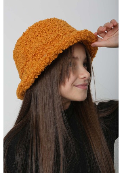 Çocuk Kıvırcık Peluş Bucket Şapka Rkş-Ç-10 Hardal